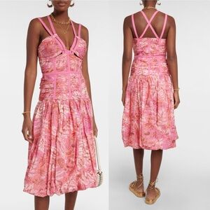 ULLA JOHNSON Kaia Camellia Floral Bubble Hem Fitted Bodice Midi Dress \\ 2